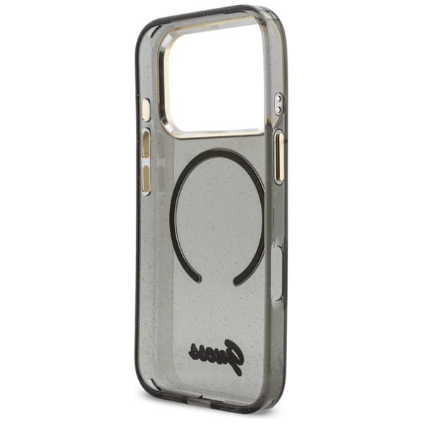 Guess IML Glitters Script Strap MagSafe-skal till iPhone 17 Pro Svart