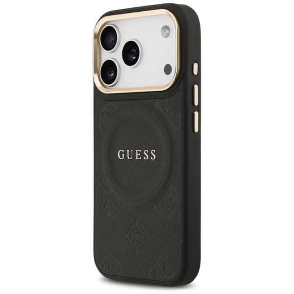 Guess Peony Hot Stamp MagSafe-etui til iPhone 17 Pro, sort