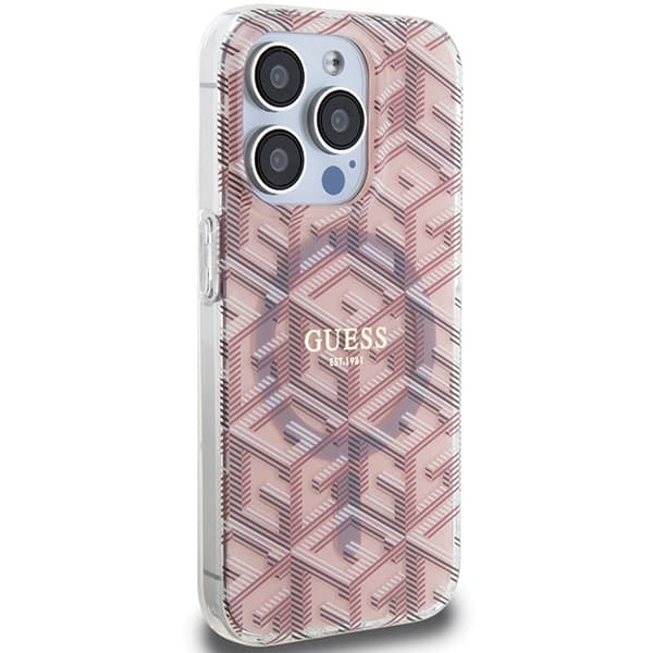 Guess IML GCube MagSafe-etui til iPhone 15 Pro Max, lyserød