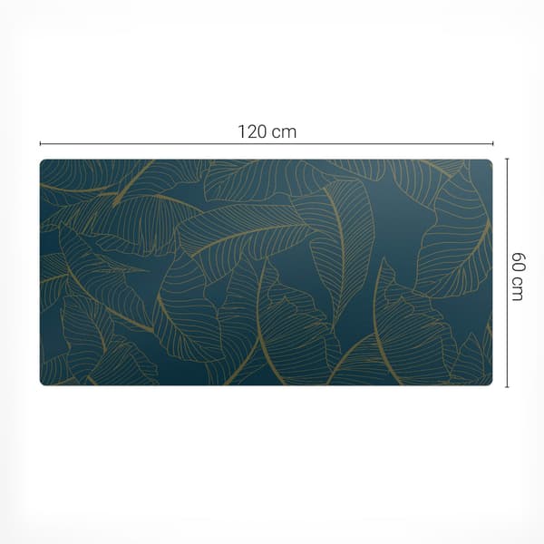 Antislip skrivebordunderlag med blad mod mørk baggrund 120x60 cm