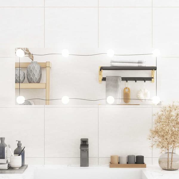 vidaXL Väggspegel med LED, 30x80 cm, Glas, Rektangulär