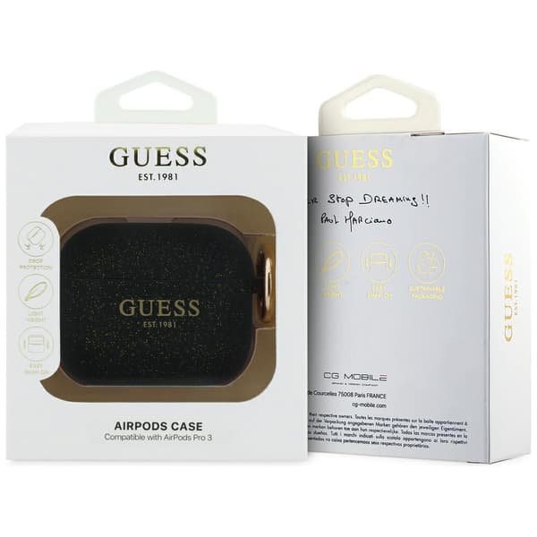 Guess Silikone Glitter Ring Etui til AirPods Pro 3 Sort