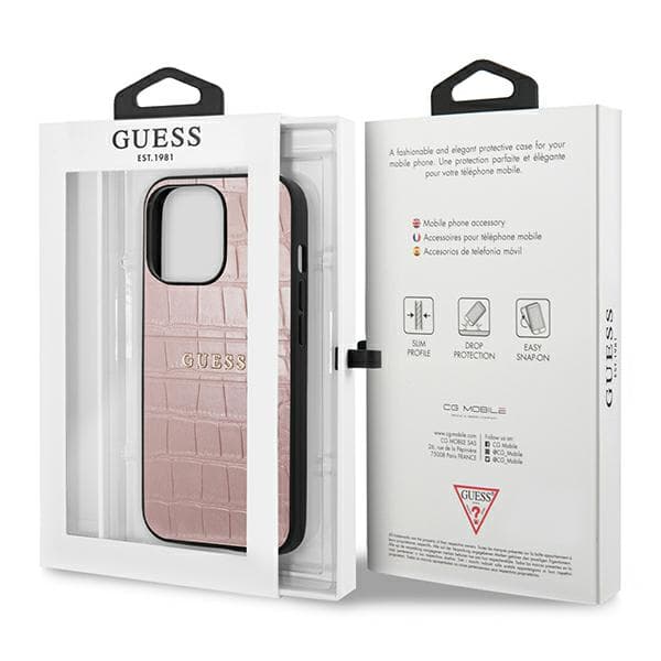 Guess Croco Strap Collection-etui til iPhone 13 Pro / 13, lyserød