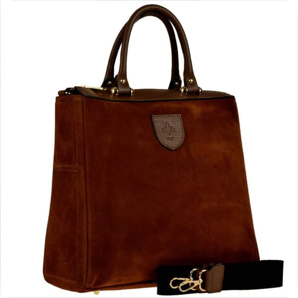 Elegant läderhandväska, brun, cognac, mocka