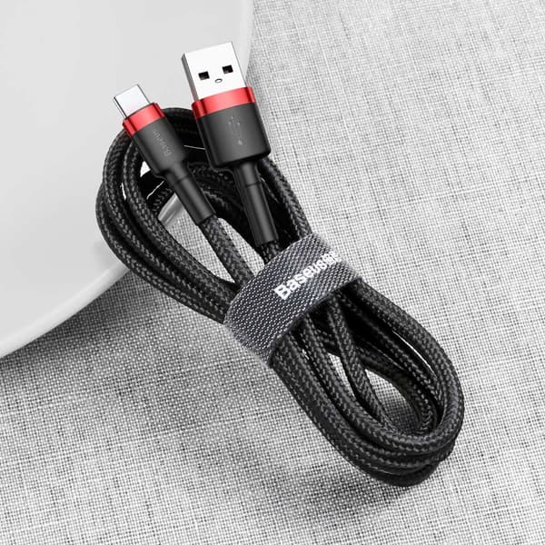 Holdbart, fleksibelt kabel USB-C QC3.0 3A 1M sort og rød