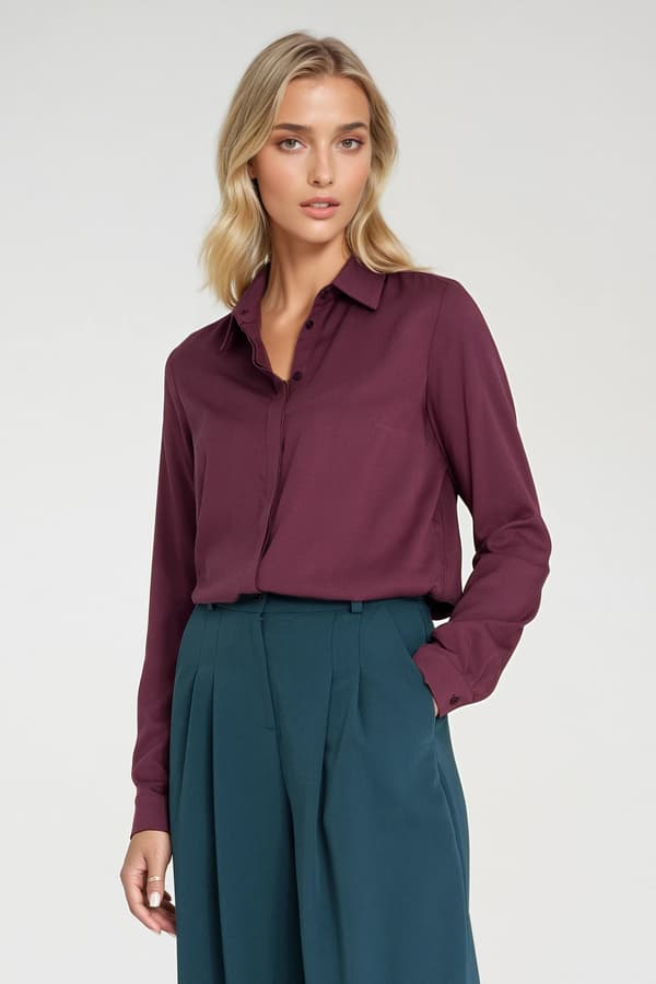 Blus med dolda veck - plommon 36