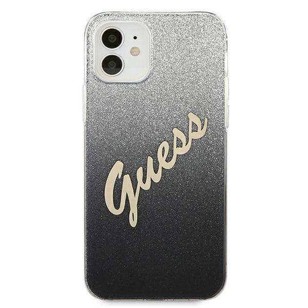 Guess Glitter Gradient Script -suojakuori iPhone 12 minille, musta