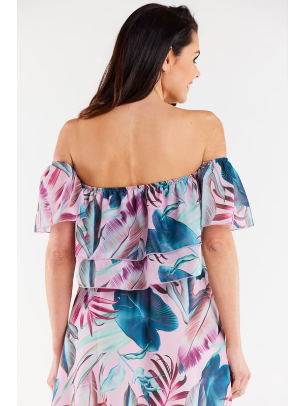 Chiffonbluse med eksotisk bladprint, S/M