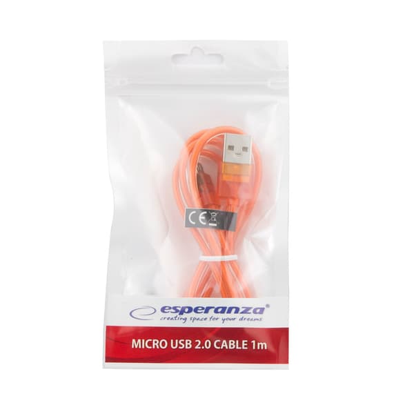 ESPERANZA EB184O MICRO USB 2.0 -KAAPELI AB M/M 1.0M ORANSSI LÄPINÄKYVÄ