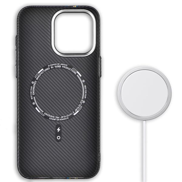iPhone 15 Pro Max cover, kulfiber MagSafe, sort