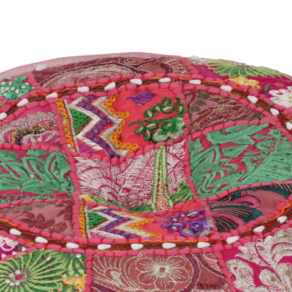 vidaXL rund patchwork puf, håndlavet, 40 x 20 cm, lyserød