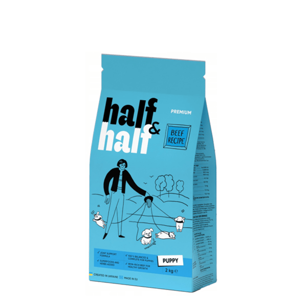 Half&Half Premium Torrfoder för Valpar Junior Alla Raser Nötkött 2kg