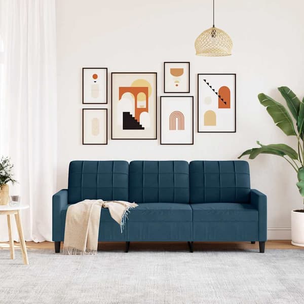 vidaXL 3-sitssoffa blå 180 cm klädd i sammet