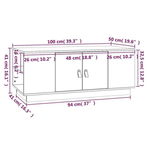 vidaXL Soffbord, 100x50x41 cm, massivt furuträ
