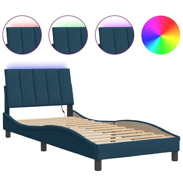 vidaXL Sängram med LED blå 90x200 cm sammet