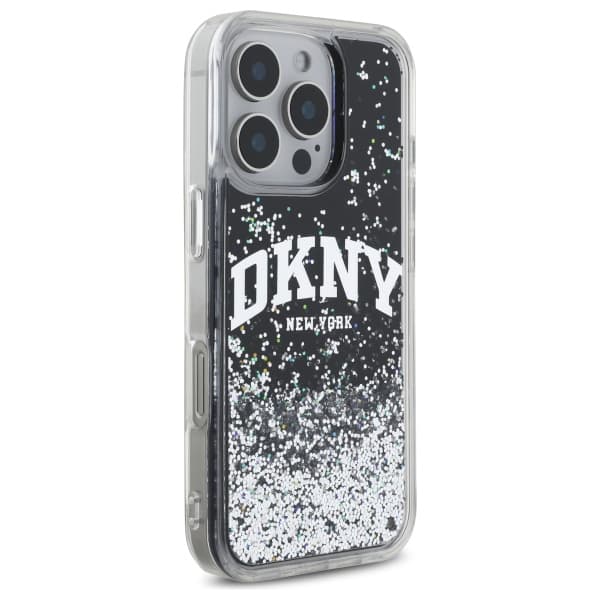 DKNY Liquid Glitter Arch Logo-cover til iPhone 16 Pro, sort