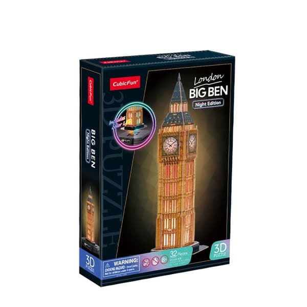 Kubisk kul. 3D LED-pussel. Big Ben. Nattversion. 32 bitar