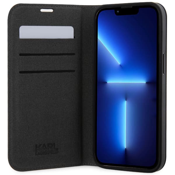 Karl Lagerfeld Saffiano Monogram Flip-etui til iPhone 14 Pro, Sølv