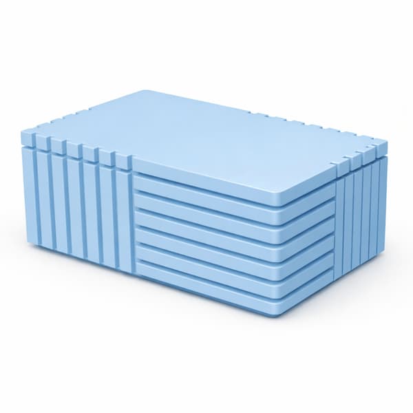 Blå rillet organizer-boks med låg til småting til kontoret