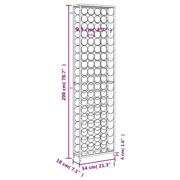 vidaXL Pulloteline 95 pullolle musta 54x18x200 cm takorauta