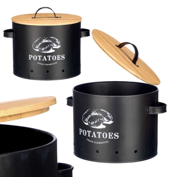 Potatislåda, svart, bambulock