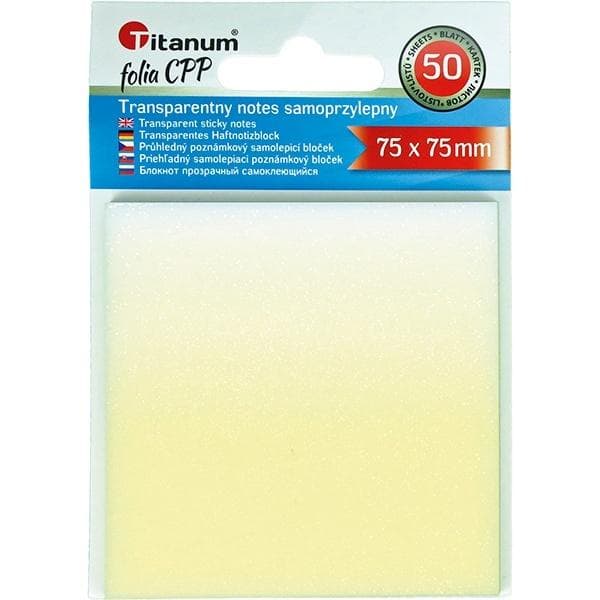 Selvklæbende transparent notesblok 75x75mm 50K