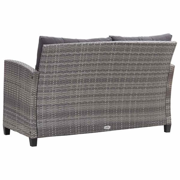 vidaXL 2-sits trädgårdssoffa med kuddar, grå, 124 cm, PE-rotting
