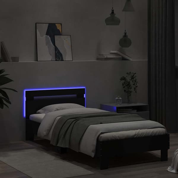 vidaXL sengestel med hovedgærde og LED-lys, sort, 75x190 cm