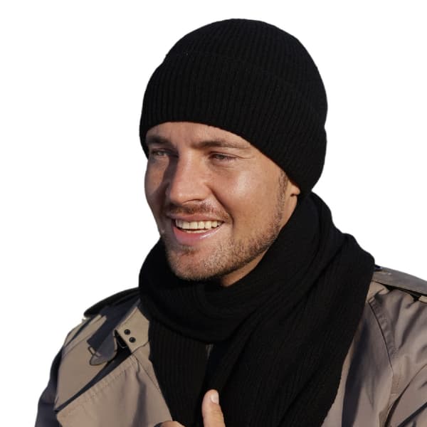 Herrmössa med manschett - Liam, svart (80% ull)