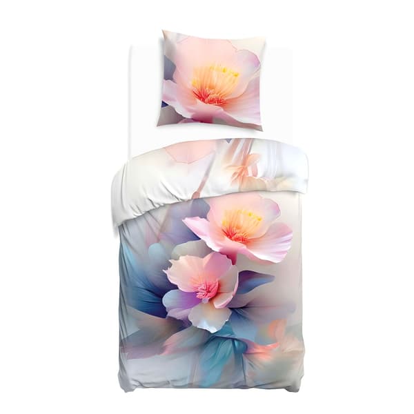 Bäddset 140x200 SATIN BOMULL digitaltryck målade blommor pastell