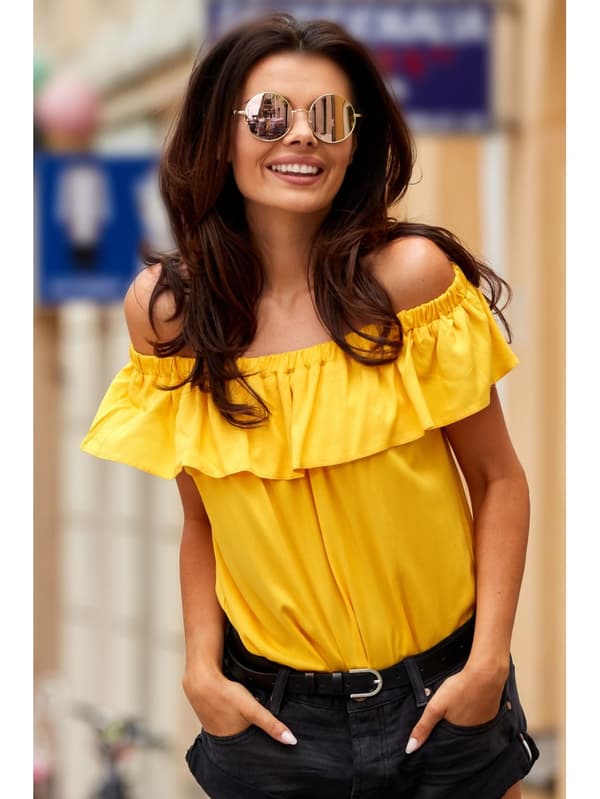 Viskose sommerbluse, gul L/XL