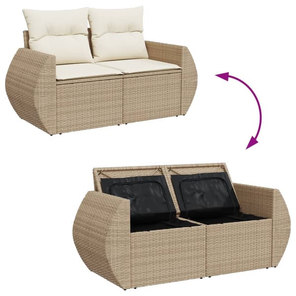 vidaXL Trädgårdssoffa med kuddar, 2-sits, beige, polyrotting