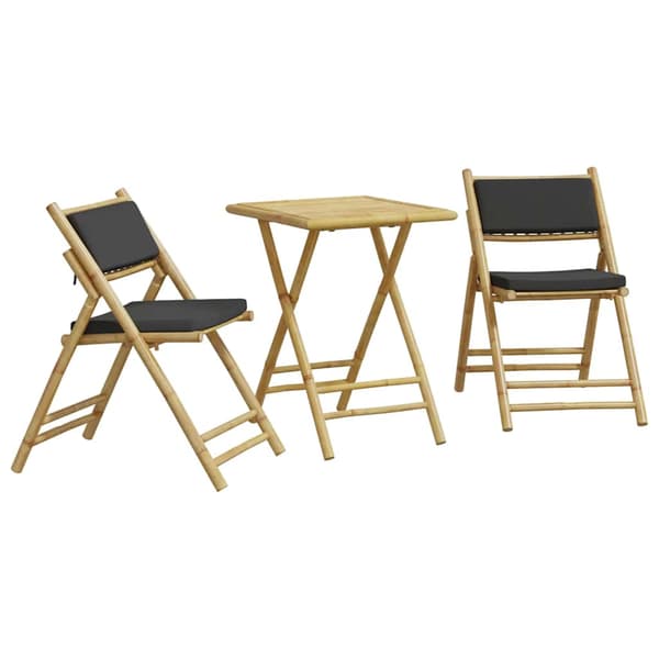vidaXL 3-delat bistroset, mörkgrå kuddar, bambu