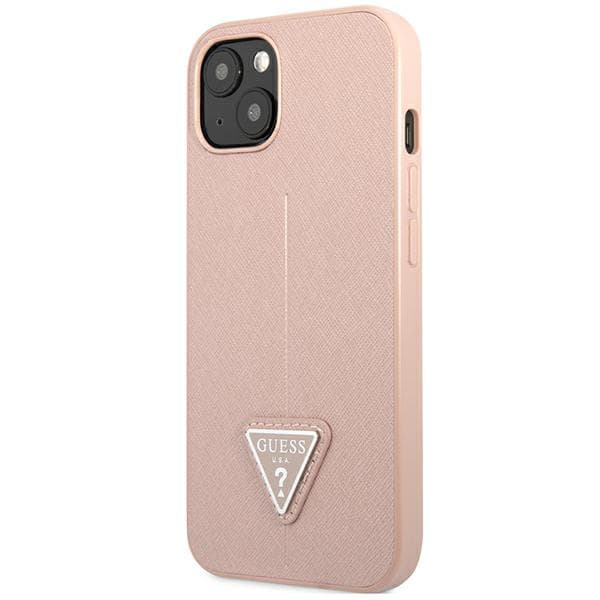 Guess Saffiano Triangle Logo-cover til iPhone 14 Plus, lyserød