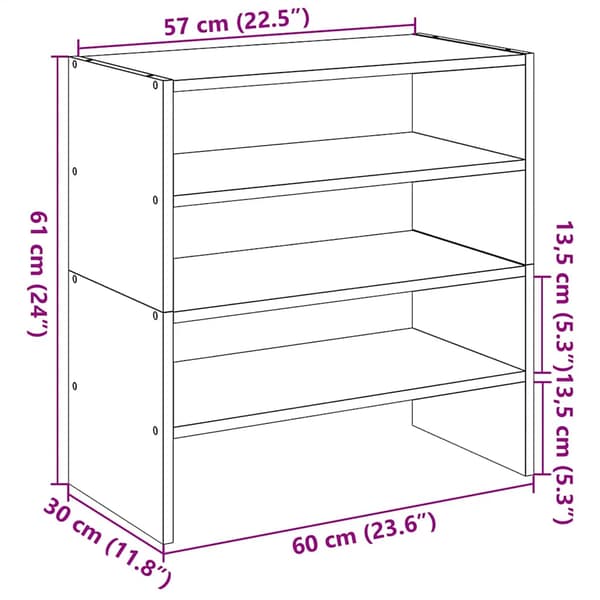 vidaXL skohylder 2 stk. stabelbare sorte 60x30x30,5 cm