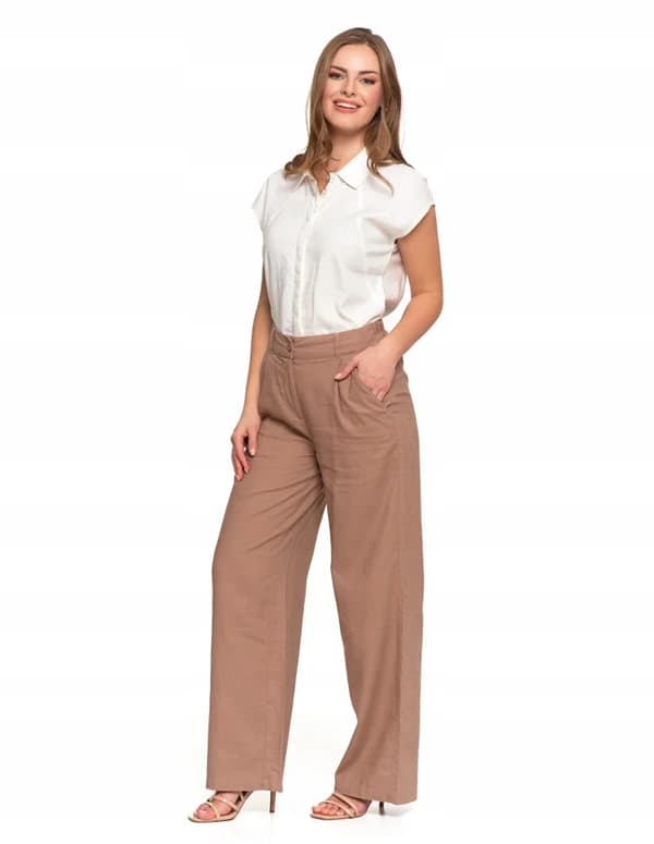 Dambyxor i linne, vida, hög midja, eleganta, MORAJ S BEIGE