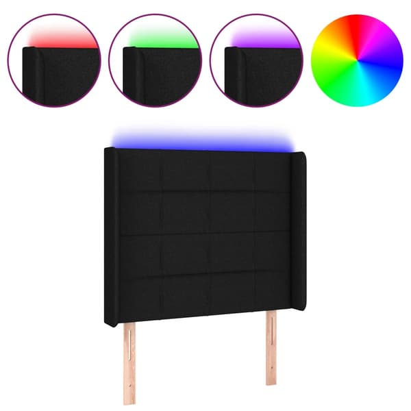 vidaXL sengegavl med LED sort 93x16x118/128 cm stof