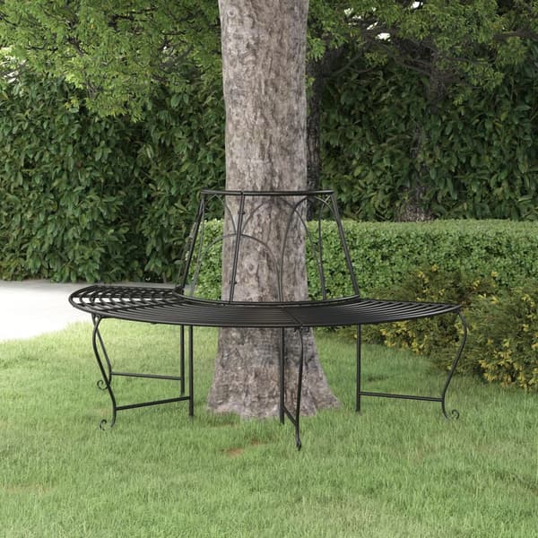 vidaXL halvcirkelformet træbænk Ø159 cm sort stål