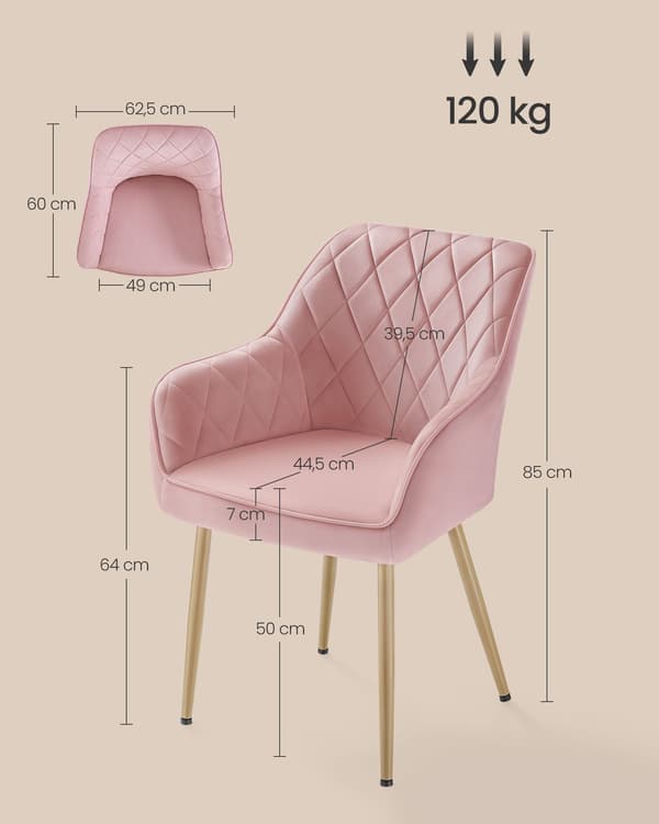 Lyserød velour spisebordsstol
