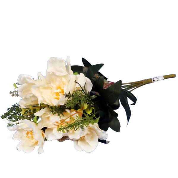 Buket med 11 grene og 6 creme-farvede pioner