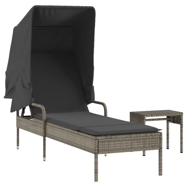 vidaXL dagseng med baldakin og bord, grå, polyrattan