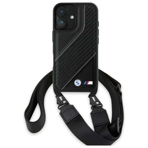 BMW M Edition Carbon Stripe & Strap Cover til iPhone 16 Plus, Sort