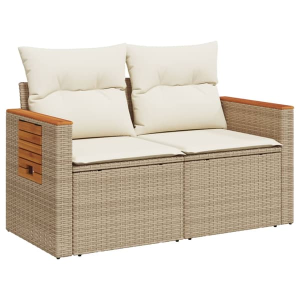 vidaXL Trädgårdssoffa med kuddar, 2-sits, beige, polyrotting