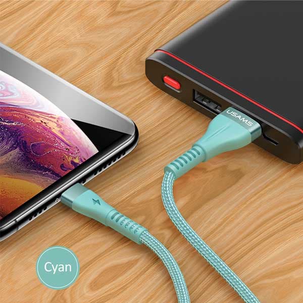 USAMS Flätad U33 USB-A till Lightning-kabel 1,2 m 2A Blå