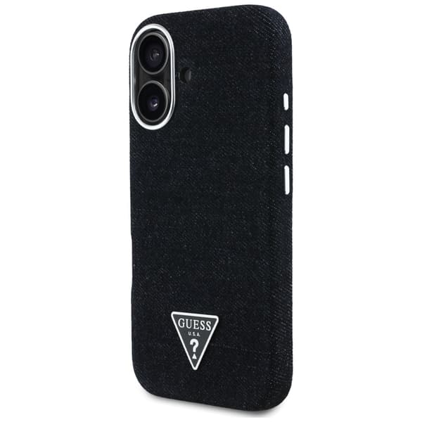 Guess Denim Triangle Logo MagSafe -kotelo iPhone 16:lle, musta
