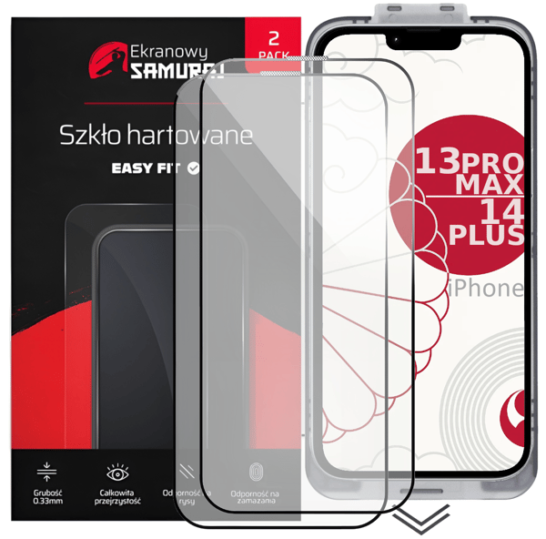New Screen Samurai Härdat Glas för Apple iPhone 13 Pro Max/14 Plus med Easy Fit-ram | 2-pack
