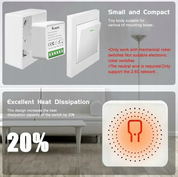 Wifi Tuya Smart Switch Aubess 16A DIY-switch, strømmåler, wattmåler