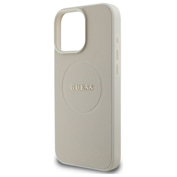Guess Grained Ring MagSafe -kotelo iPhone 16 Pro Maxille, beige