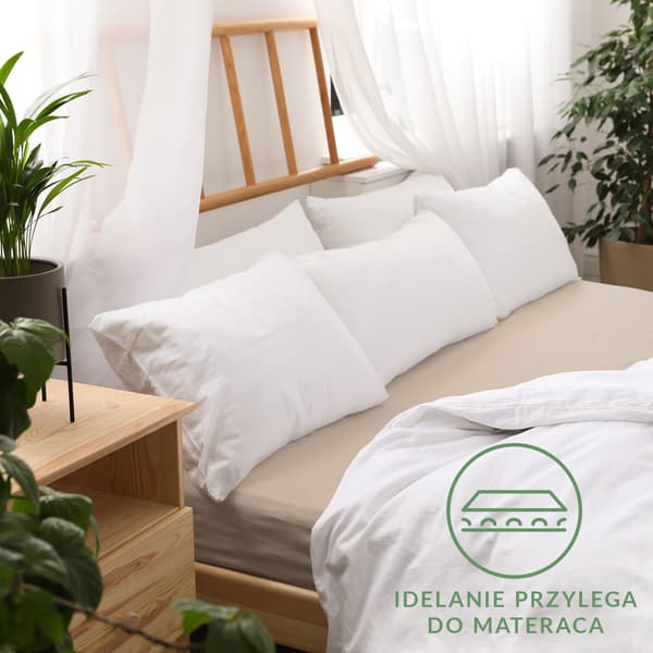 Stræklagen 200x220 elastisk JERSEY 100% BOMULD beige farve
