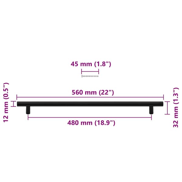 vidaXL skabsgreb 5 stk. sort 480 mm rustfrit stål
